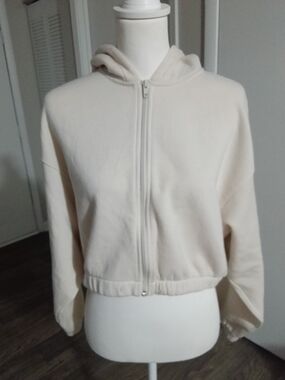 Women's Cream Hooded Zip-Up Jacket